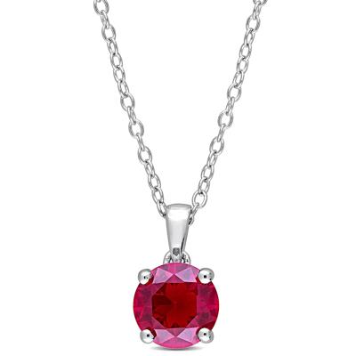 Lab Created Ruby Solitaire Pendant in Sterling Silver