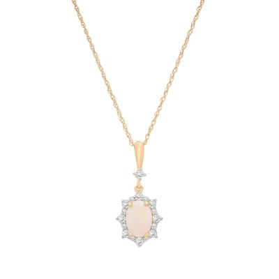 Australian Opal and Diamond Accent Halo Drop Pendant in 10K Yellow Gold
