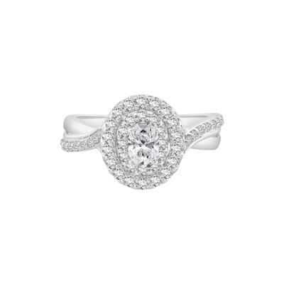 Oval Diamond Halo Engagement Ring in 14K White Gold (1 ct. tw.)