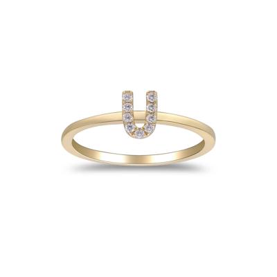 Diamond "U" Initial Ring in 10K Yellow Gold
