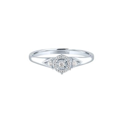 Diamond Halo Promise Ring with Side Stones in Sterling Silver (1/8 ct. tw.)