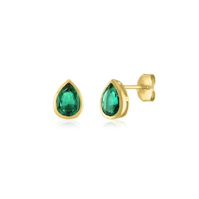 Lab-Created Emerald Birthstone Stud Earrings in 10K Yellow Gold