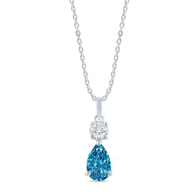 Lab Grown Blue and White Diamond Drop Pendant in 14K White Gold (5/8 ct. tw.)
