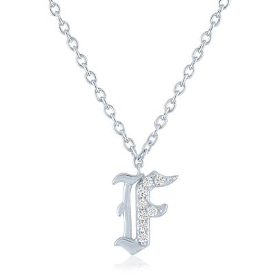 Diamond Accent Gothic Script F Initial Pendant in Sterling Silver