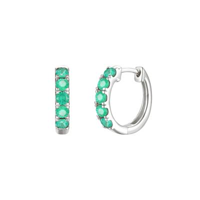 Emerald Hoop Earrings in 10K White Gold