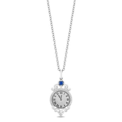 Cinderella Blue Sapphire and Diamond Clock Pendant in Sterling Silver (1/10 ct. tw.)