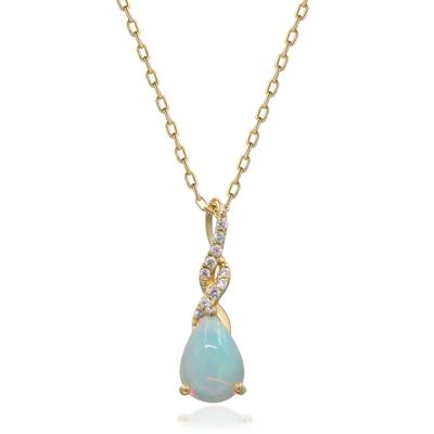 Pear-Shaped Opal and Diamond Accent Pendant in 10K Yellow Gold