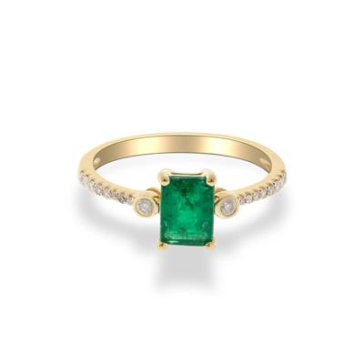 Emerald & Diamond Ring in 10K Yellow Gold (1/8 ct. tw.)