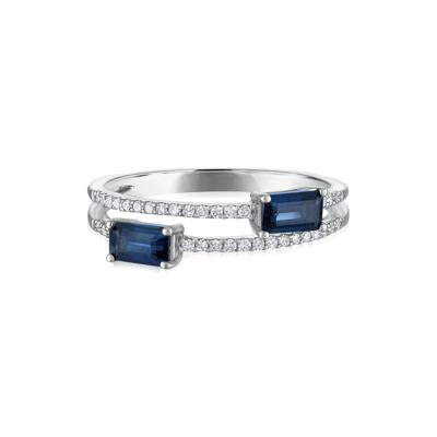 Diamond and Blue Sapphire Double Row Band in 14K White Gold (1/10 ct. tw.)