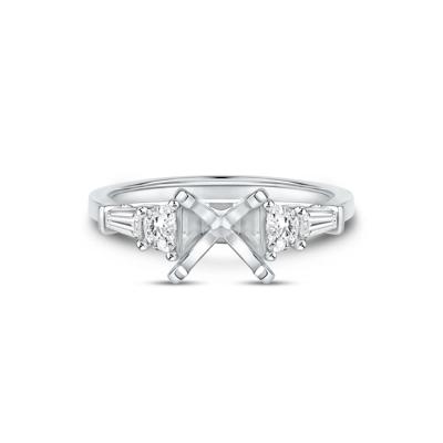 1/2 ct. tw. Round and Baguette-Cut Diamond Semi-Mount Engagement Ring in 14k White Gold (Setting Only)