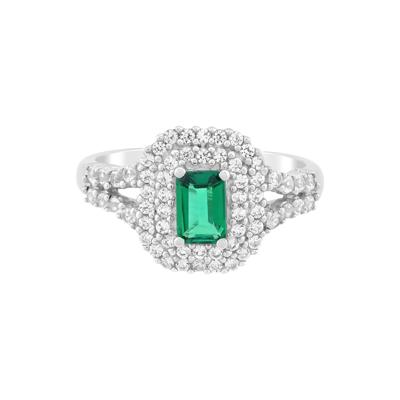 Lab-Created Emerald and Lab-Created White Sapphire Halo Ring in Sterling Silver