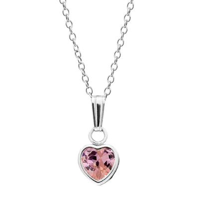 Children's Pink Cubic Zirconia Heart Pendant in Sterling Silver