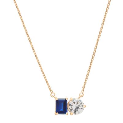 Lab-Created Blue Sapphire and Lab-Created White Sapphire Toi et Moi Two-Stone Necklace in Vermeil