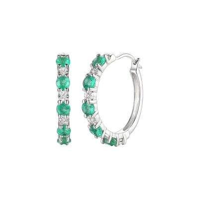 Emerald Hoop Earrings with Diamond Accents in 10K White Gold