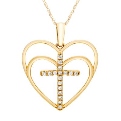 Diamond Heart Cross Pendant in 10K Yellow Gold (1/10 ct. tw.)