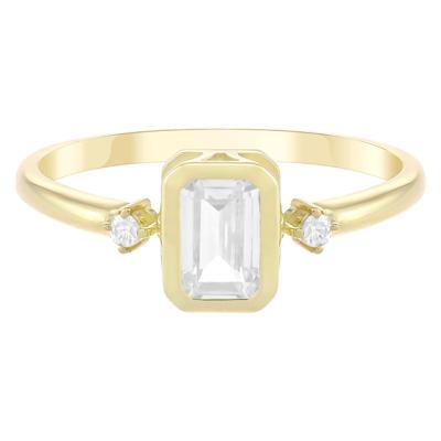 Emerald-Cut Lab-Created White Sapphire and Diamond Accent Ring in 10K Yellow Gold
