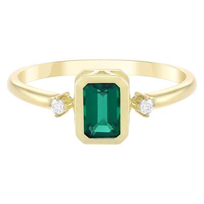 Emerald-Cut Lab-Created and Diamond Accent Ring in 10K Yellow Gold