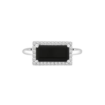 Black Onyx and Lab-Created White Sapphire Cocktail Ring in Sterling Silver