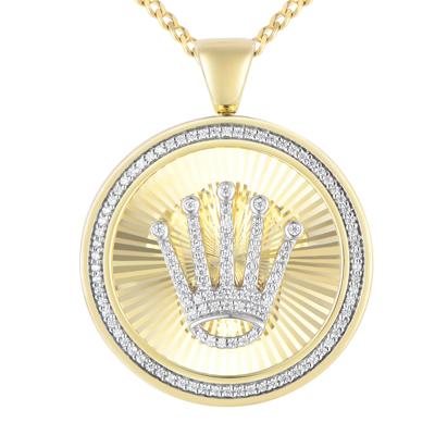 Men’s Diamond Crown Medallion Pendant in 10K Yellow Gold, 22” (3/8 ct. tw.)