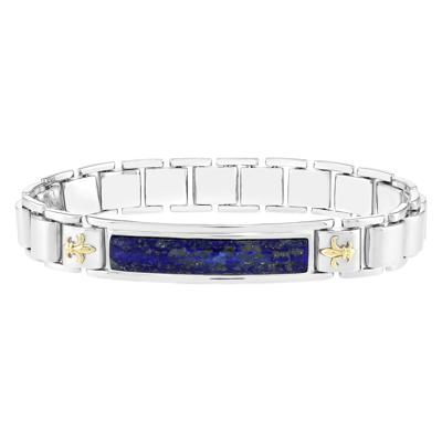 Lapis Inlay Fleur-de-Lis Bracelet in Sterling Silver & 10K Yellow Gold