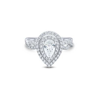 Lab Grown Diamond Pear Halo Engagement Ring in 14K White Gold (1 1/2 ct. tw.)