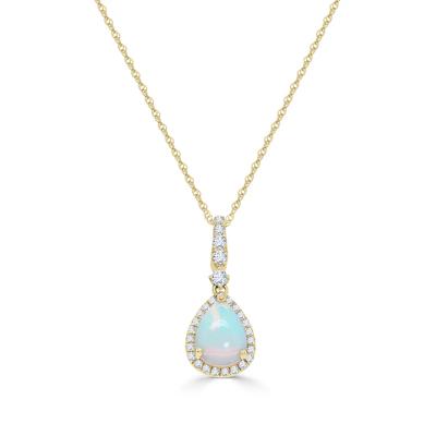 Opal and Diamond Drop Pendant in 10K Yellow Gold (1/7 ct. tw.)