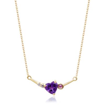 Heart-Shaped Amethyst, Purple Sapphire and Diamond Accent Necklace in 10K Yellow Gold