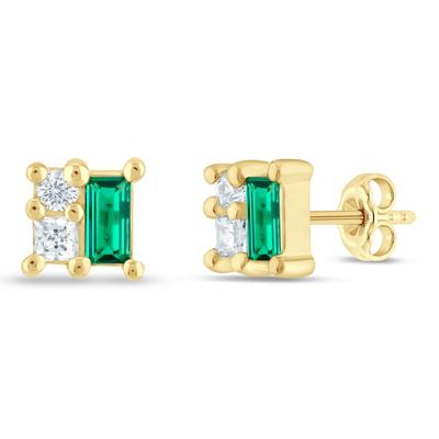 Lab-Created Emerald and Lab Grown Diamond Earrings in 10K White Gold (1/3 ct. tw.)