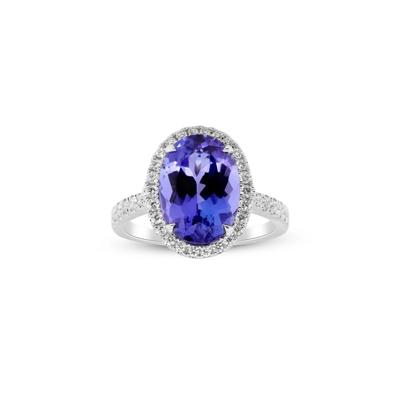 Tanzanite and Diamond Halo Ring in 18K White Gold (3/8 ct. tw.)