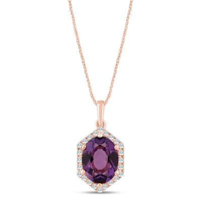 Oval Amethyst Pendant in 10K Rose Gold (1/10 ct. tw.)