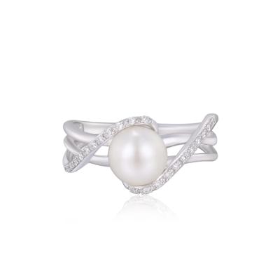 Cultured Freshwater Pearl and Diamond Ring in 10K White Gold