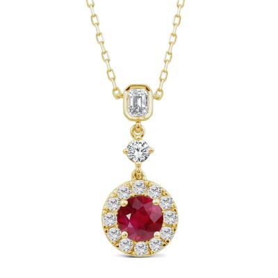 Ruby and Diamond Halo Pendant in 10K Yellow Gold (1 ct. tw.)