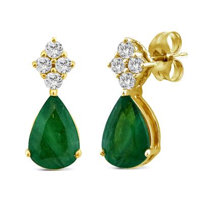 Emerald and Diamond Accent Earrings in 10K Yellow Gold