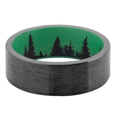 Men's Flat Band with Tree Sleeve in Zirconium, 8MM