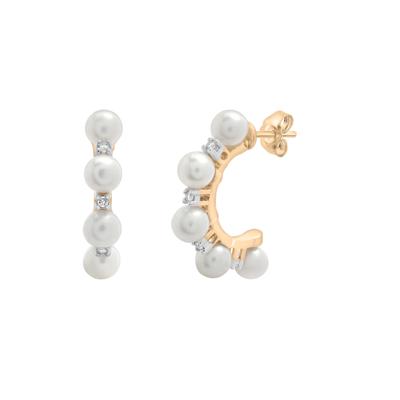 Freshwater Cultured Pearl and Diamond Accent Half Hoop Earrings in 10K Yellow Gold