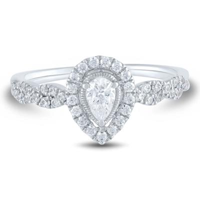 Diamond Pear-Shaped Halo Engagement Ring in 10K White Gold (1/2 ct. tw.)