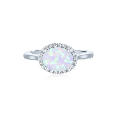 Lab-Created Opal and Diamond Accent Halo Ring in Sterling Silver