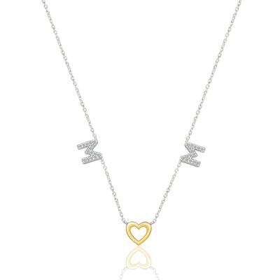 Diamond Mom Heart Necklace in Sterling Silver and 10K Yellow Gold (1/8 ct. tw.)