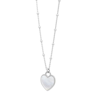 Mother of Pearl Heart Beaded Station Necklace in Sterling Silver