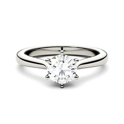 Round Moissanite Solitaire Ring in 14K White Gold (1 ct. dew)