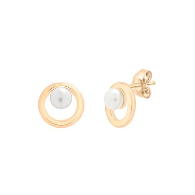 Freshwater Cultured Pearl Open Circle Earrings in 10K Yellow Gold