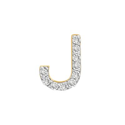 Single-Letter Stud Earring “J” with Diamond Accents in 10K Yellow Gold