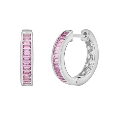 Lab-Created Pink Sapphire Channel-Set Hoops in Sterling Silver