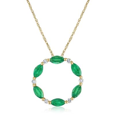 Emerald and Diamond Open Circle Pendant in 10K Yellow Gold (1/10 ct. tw.)