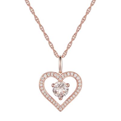 Morganite and Diamond Heart Pendant in 10K Rose Gold (1/8 ct. tw.)