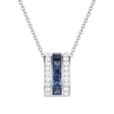 Blue Sapphire and Diamond Pendant in 10K White Gold (1/5 ct. tw.)
