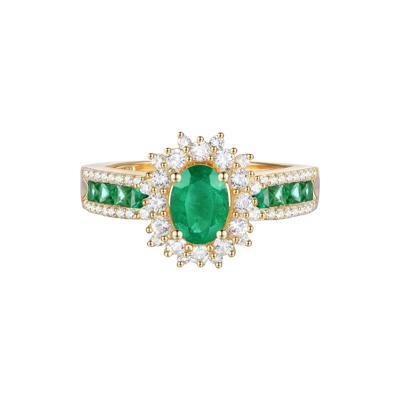 Emerald and Diamond Halo Ring in 14K Yellow Gold (1/2 ct. tw.)