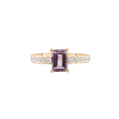 Rose de France and Diamond Ring in 10K Yellow Gold (1/10 ct. tw)