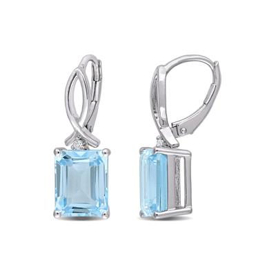Emerald-cut Blue & White Topaz Drop Earring in Sterling Silver