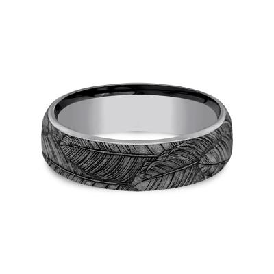 Men’s Bird Feather Wedding Band in Gray Tantalum, 6.5MM